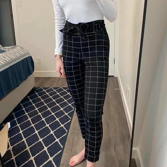 7th Avenue - Window Pane Paper Bag Pants - Tie Waste - XS Black and White - Picture 5 of 6